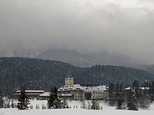 winter snow mountains fog clouds forest hotel hiking snowfall schloss elmau schlosselmau wtterstein