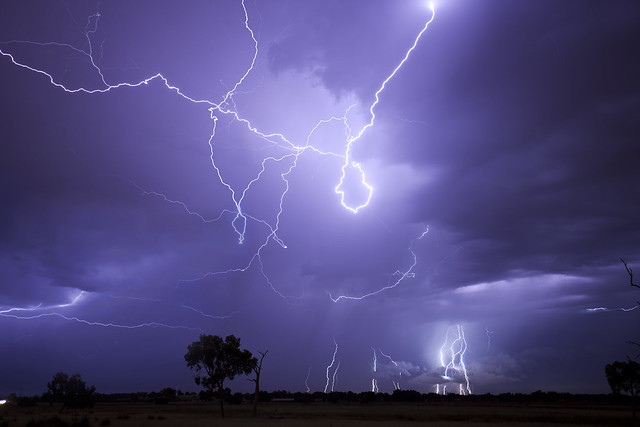 Big hot summer storm front and huge lightning, Western Australia