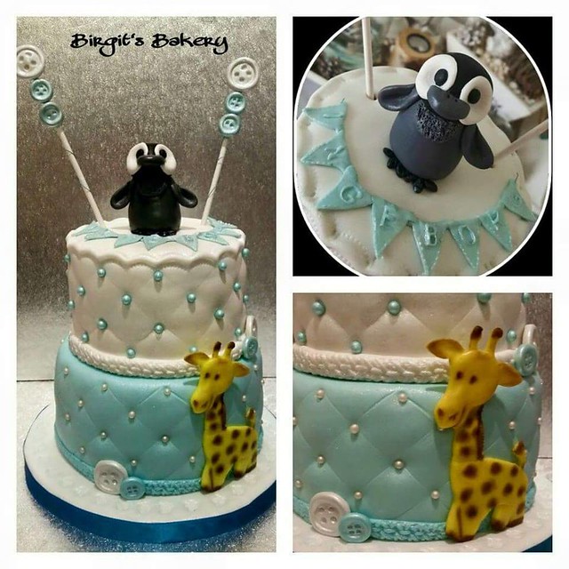 A Pinguïn and Giraf Cake for a Babyshower by Birgit's Bakery
