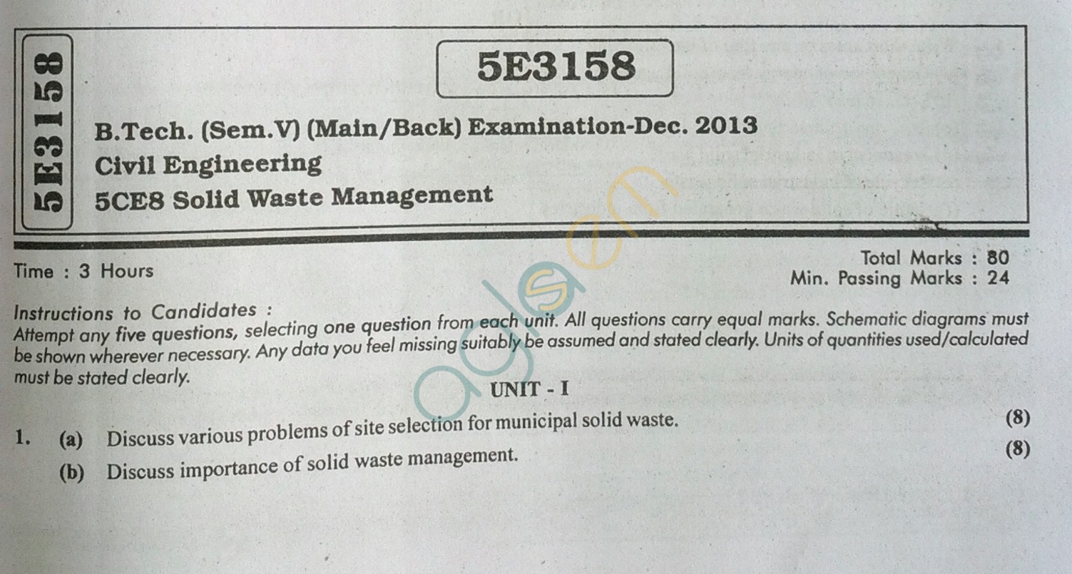 RTU: Question Papers 2013 - 5 Semester - CE - 5E3158
