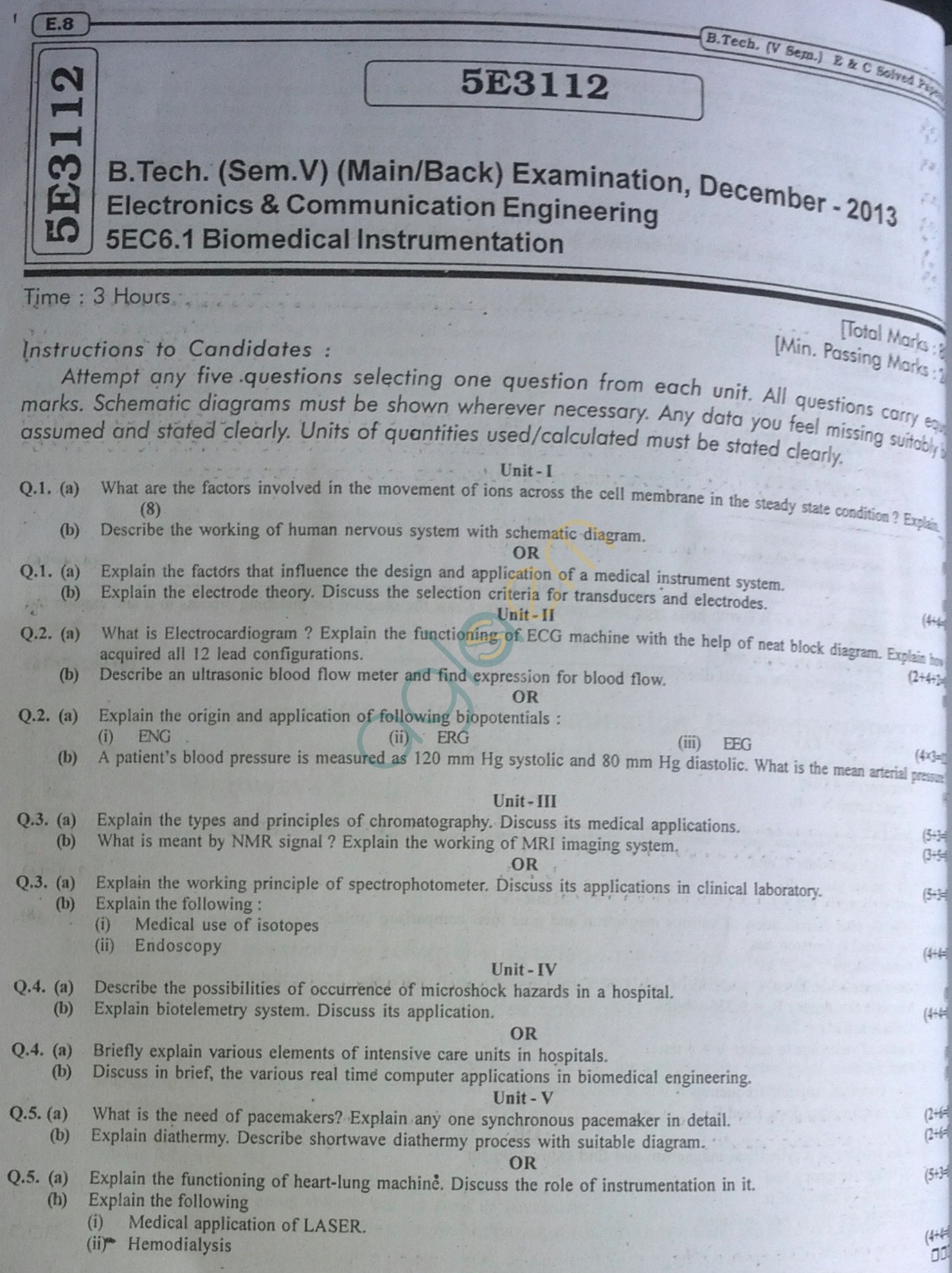 RTU: Question Papers 2014 - 5 Semester - EC - 5E3112