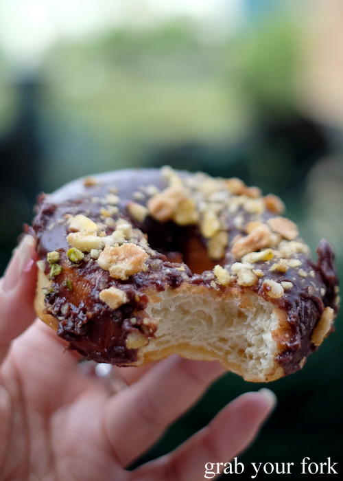 Nutella donut with waffles and banana chips by Glazed Doughnuts at Brewery Yard Markets