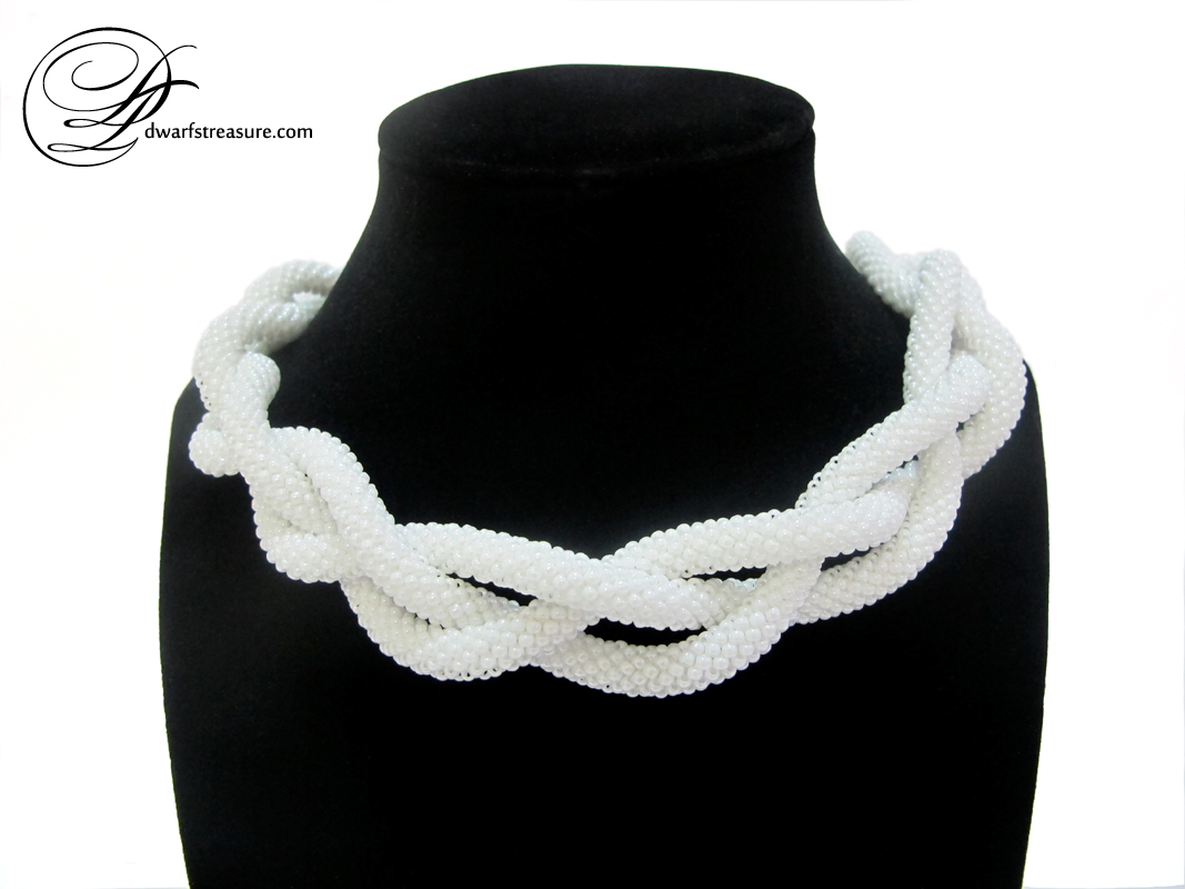 Stylish braided white beaded necklace
