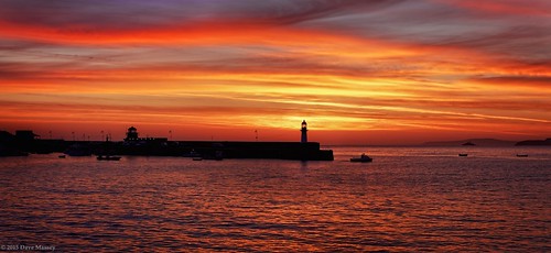 ocean red sky lighthouse yellow clouds sunrise boats dawn golden fishing cornwall harbour stives godrevy