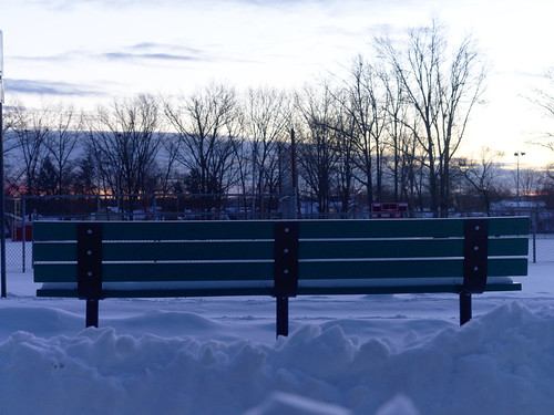 winter snow sunrise bench bluehour chainlinkfence treeline crepuscule hbm hff earlymorninglight athleticfield