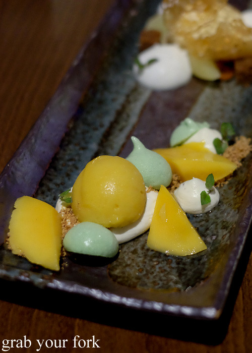 Mango sorbet and shiso meringue dessert at Kiyomi by Chase Kojima at Jupiters Gold Coast