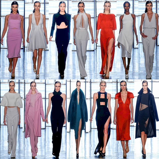 Cushnie-Et-Ochs-autumn-winter-2015-16-collection, what to wear this autumn-winter, latest autumn winter trend, latest trends for winter latest trend for summer, plunging neckline dresses, high waist wide leg trousers, boxy cropped top, thigh high dresses, jumpsuit, cut out thigh high dress, one shoulder dress, sheer panel dresses, plunging neckline jumpsuit and fur coa