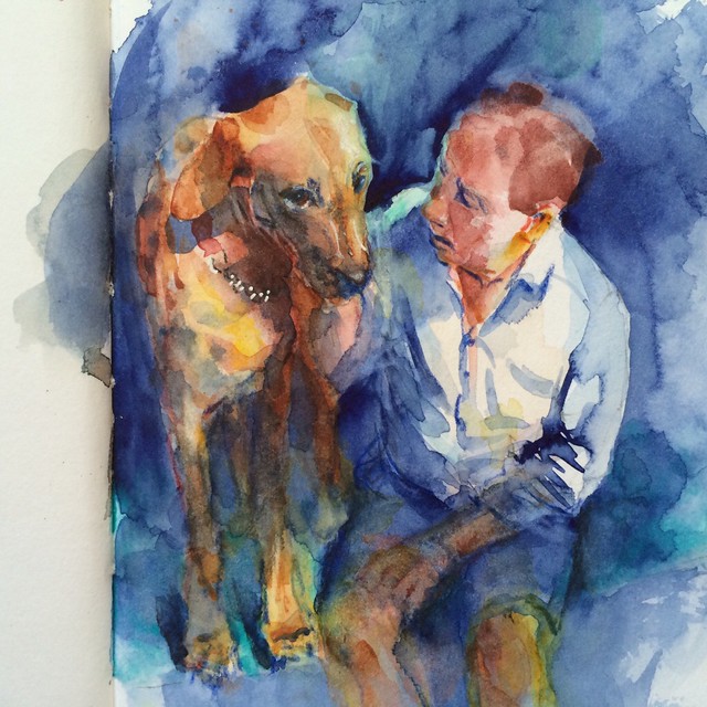 Watercolour painting by Ako Lamble. "Mike and Henry" process