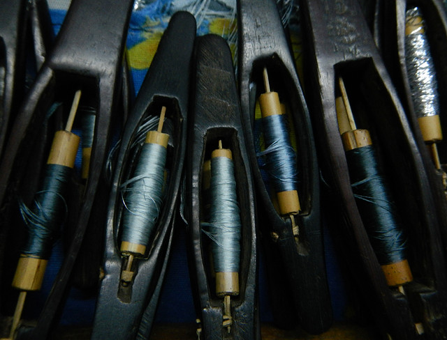 Blue threads at a weavering workshop in Mandalay, Myanmar