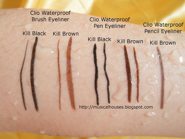 Clio Eyeliners Waterproof Brush, Pen, Pencil Eyeliner Water Test