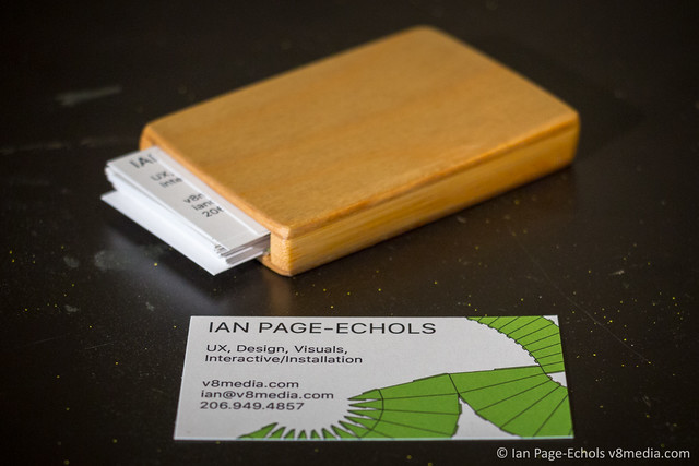 Bamboo and plywood business card case with cards