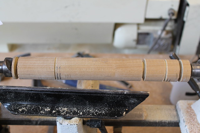Plunge cuts made on dowel