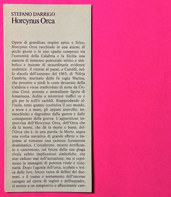 Stefano D'Arrigo, Horcynus Orca. Mondadori 1975. Resposabilità grafica non indicata. Scheda editoriale posta all'interno del volume (part.), 1