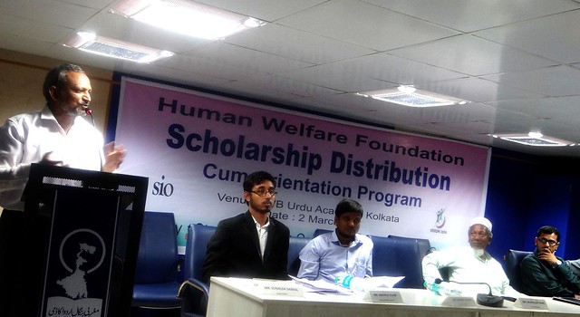 Senior Manager of Human Welfare Foundation Salimullah Khan delivering his speech at the Scholarship program.