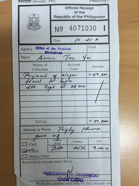 Travel receipt from DTI