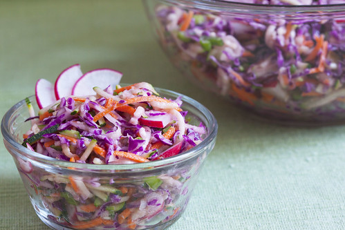 Zucchini Coleslaw is a delicious alternative to sweet coleslaws. Adding salsa instead of sugar to the coleslaw sauce gives each serving more nutrients and more flavor. Photo credit: Jennifer M. Anderson.