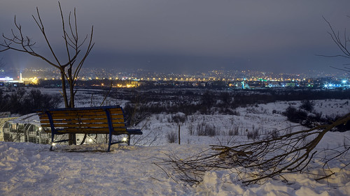 city winter snow night lights sofia bulgaria