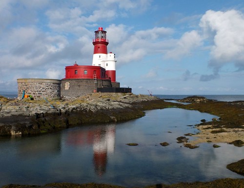 blue sea sky lighthouse water clouds rocks northumberland farneislands longstoneisland eu109