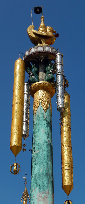 Intricate detailing on Sule Pagoda, located in a traffic circle in Yangon, Myanmar
