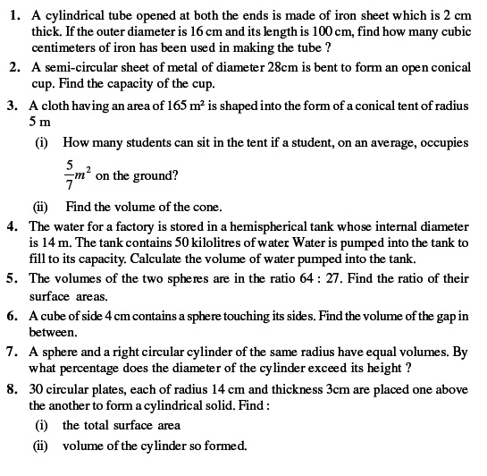 Class 9 Important Questions for Maths - Surface Areas and Volumes
