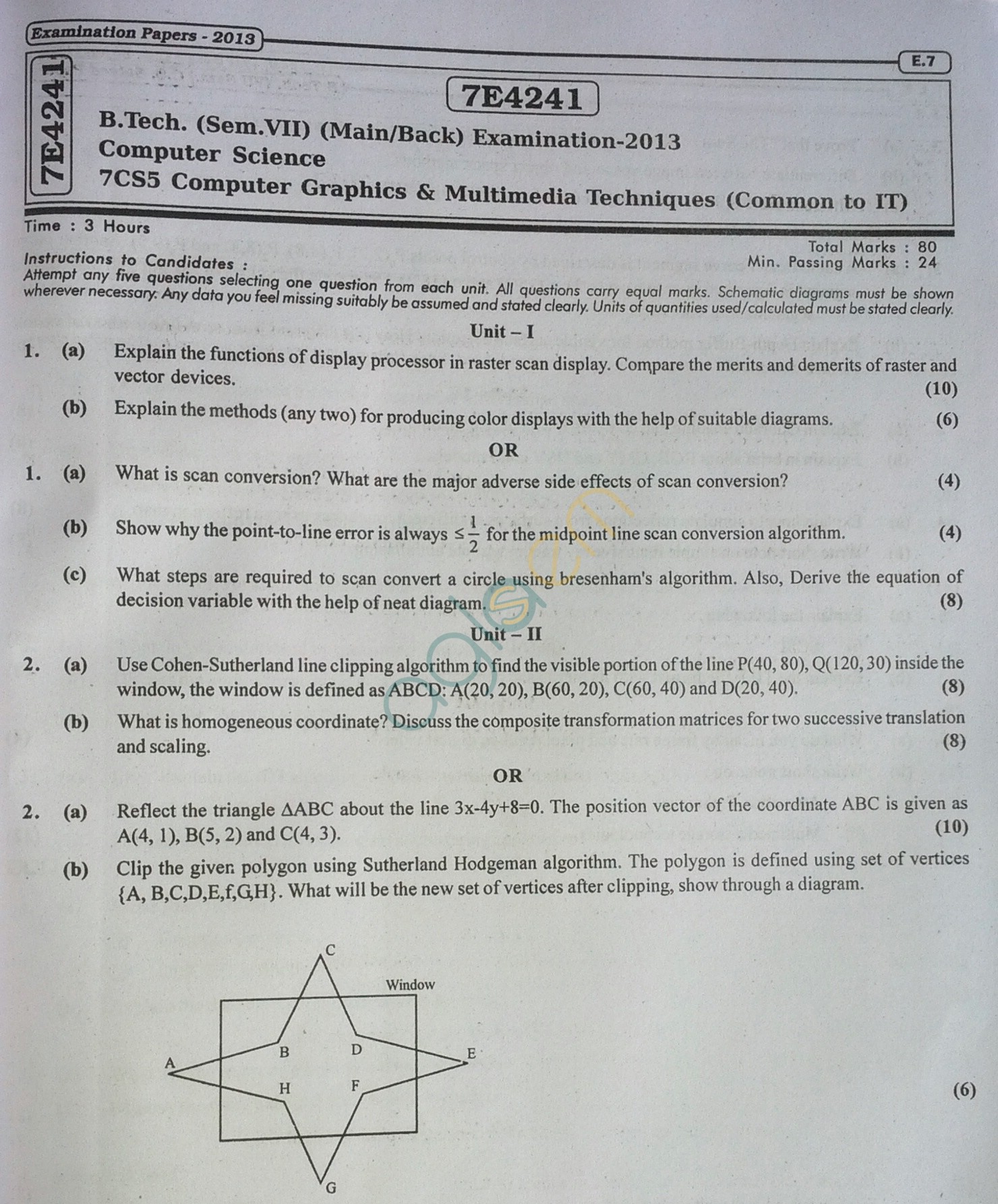 RTU: Question Papers 2013 - 7 Semester - CS - 7E4241