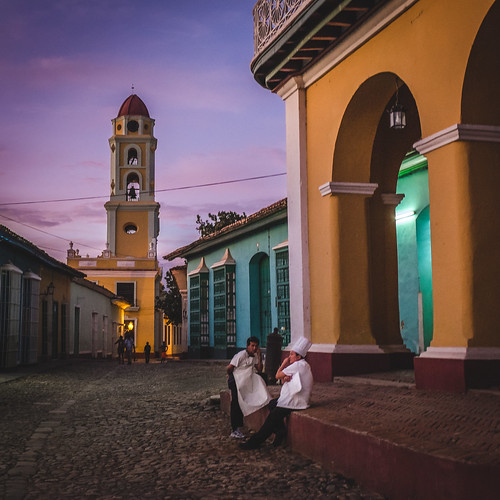 street city sunset people cuba trinidad twillight