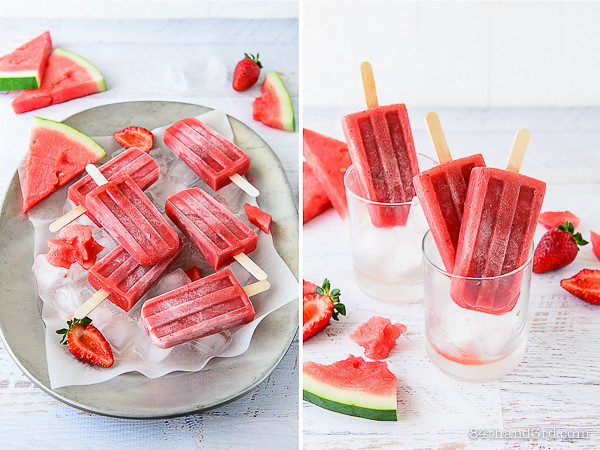 Sparkling Watermelon & Roasted Strawberry Popsicles