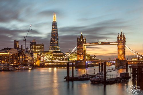 city uk bridge light sunset england reflection london tower thames reflections river pier europe long exposure cityscape low gb shard wapping