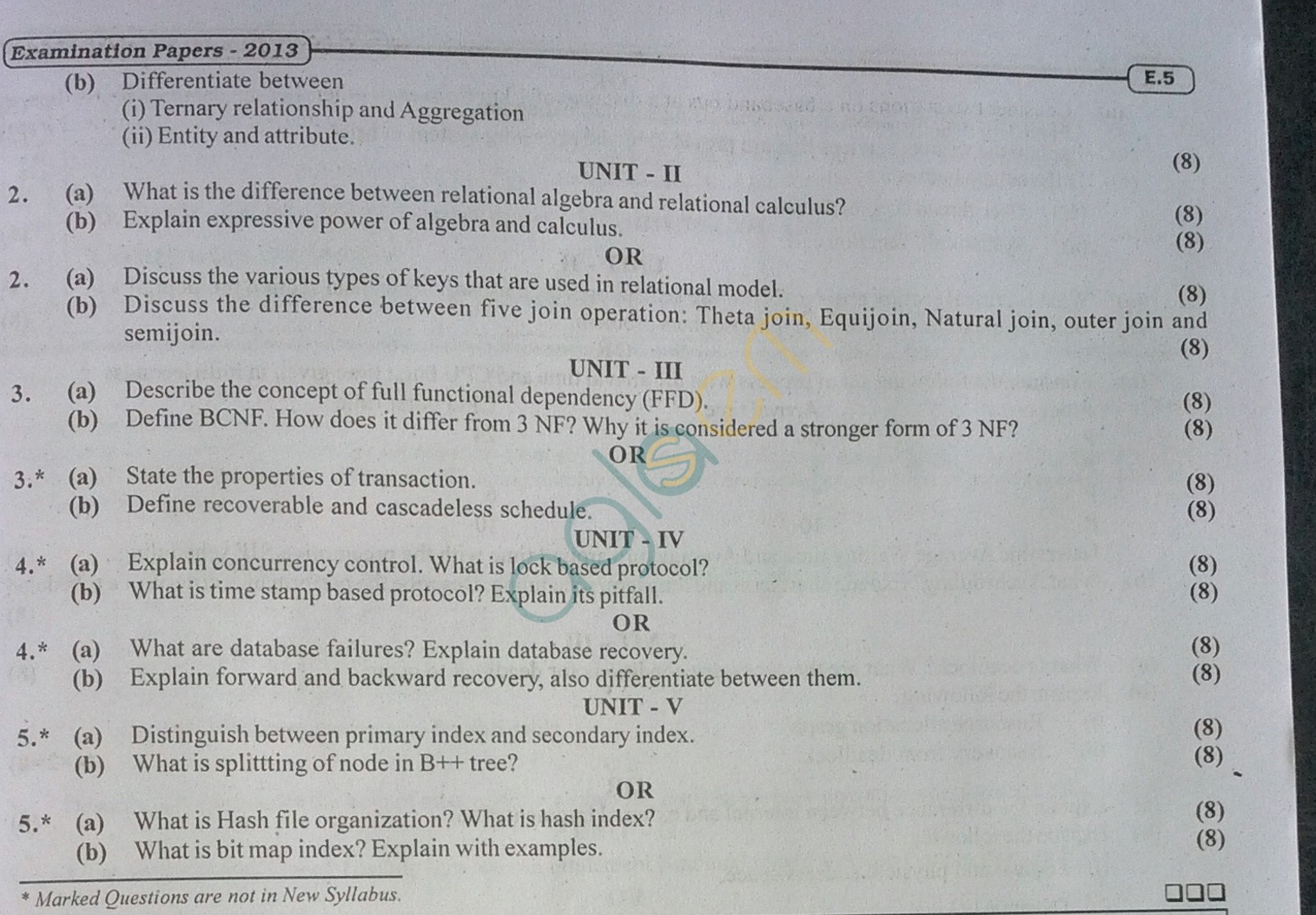 RTU: Question Papers 2013 - 5 Semester - CS - 5E3254