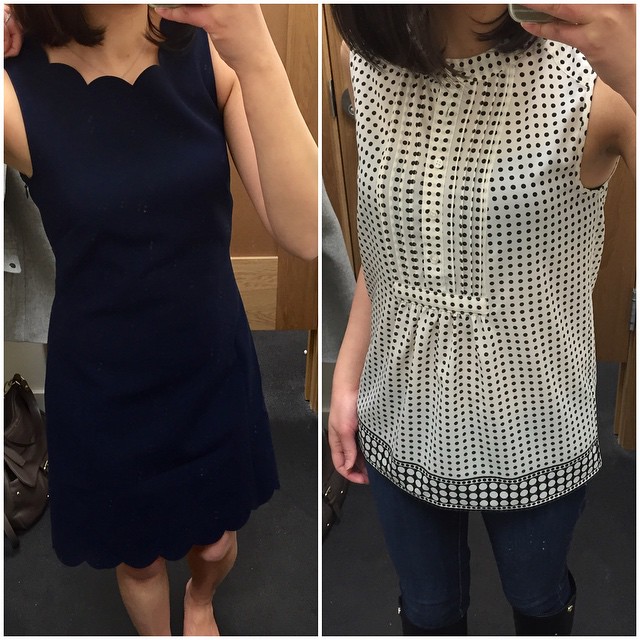 @Jcrew Factory scalloped trim #dress and tuxedo camisole (both in size 00 regular). Currently 30% off. 👯 I would need the scalloped dress taken up at the straps for a better fit. See my most recent #snapchat for a #fittingroom update.  // :point_r