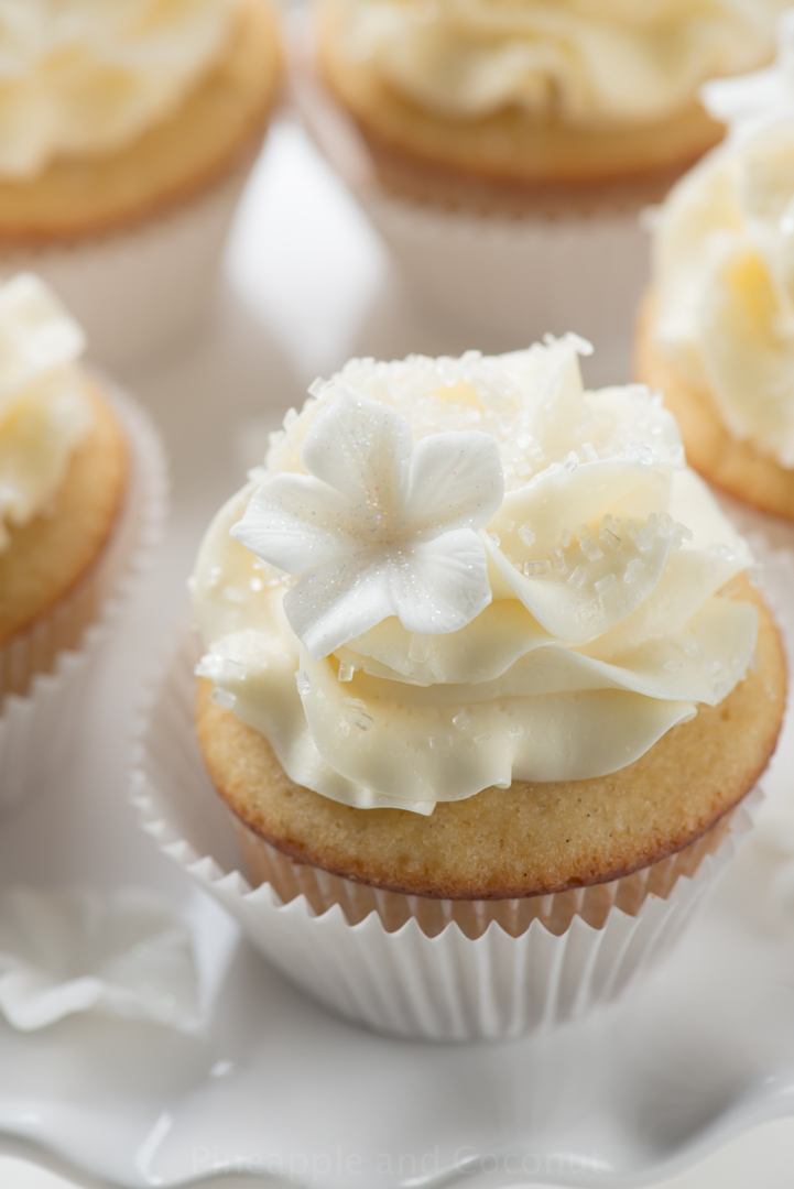 Sparkling Tahitian Vanilla Cupcakes with Tahitian Vanilla Swiss Meringue Buttercream #vanillaweek