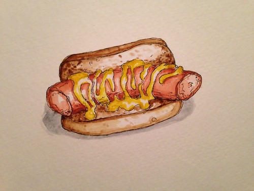 Polish sausage from The Vienie Vagon food truck. Painted from a pic I took just before they closed for winter.