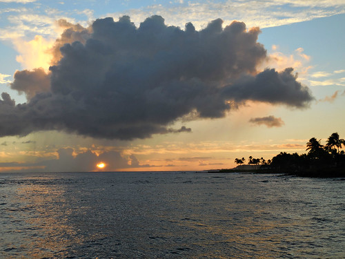 ocean sunset orange seascape water clouds island hawaii pacific cloudy pacificocean kauai poipu