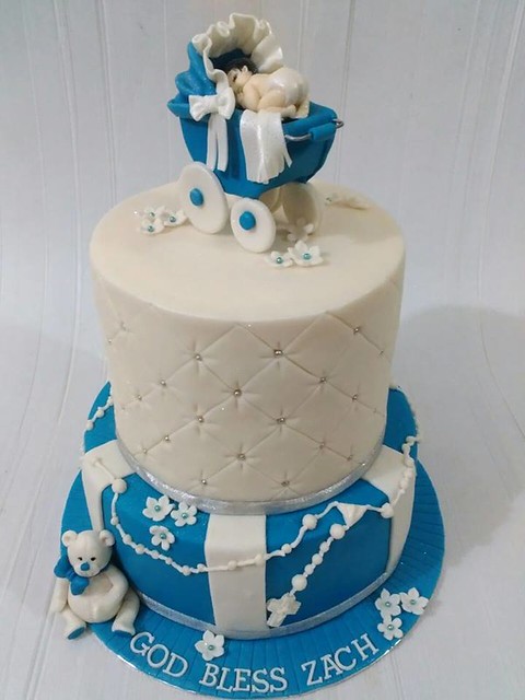 Cute Baby in White and Blue Cake by Vanda Pereira Rodrigues of CAKED