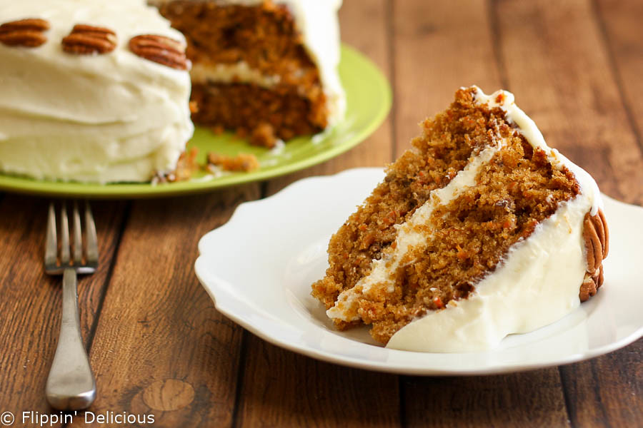 Traditional gluten-free carrot cake frosted with a whipped cream cheese buttercream. Moist and delicious!