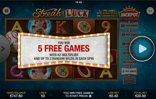 free Streak of Luck Mobile free spins feature