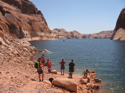 At the bottom of Hole in the Rock, on the shores of Lake Powell, Glen Canyon National Recreation Area, Utah