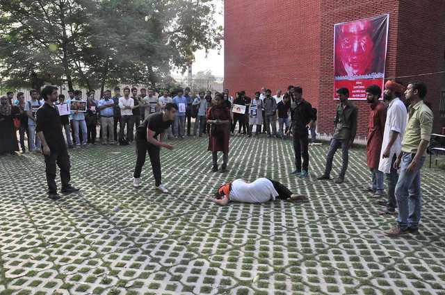 Students performing Street Play in Jamia Millia Islamia.