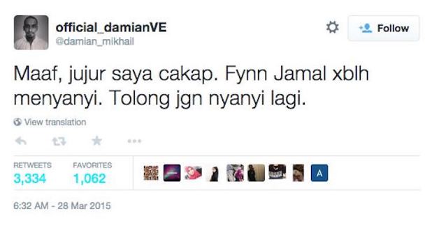 Damian Ve Muat Naik Tweet Minta Fynn Jamal Berhenti Menyanyi
