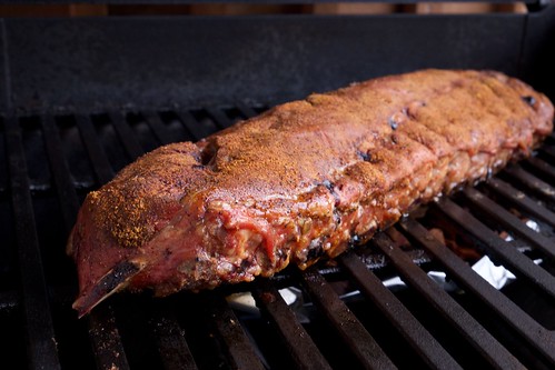 Rack of ribs on the grill