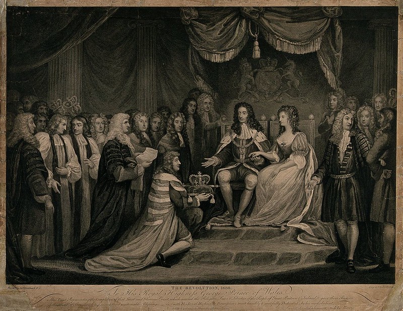 William of Orange, and Mary, his English wife are presented with the crown, by J. Parker