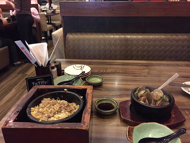 Beef and rice cooked in hot stone pot, Watami