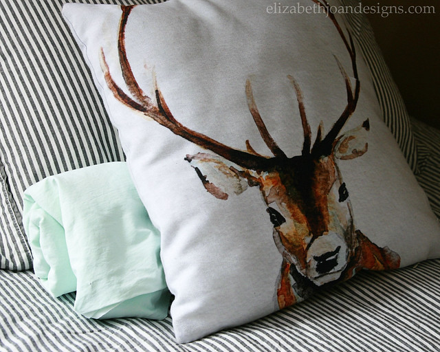 Deer Pillow Gray Stripe Bedding