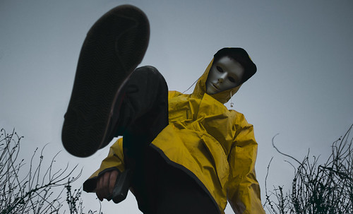 portrait concept dark mask conceptual project outdoors gun yellow darkness
