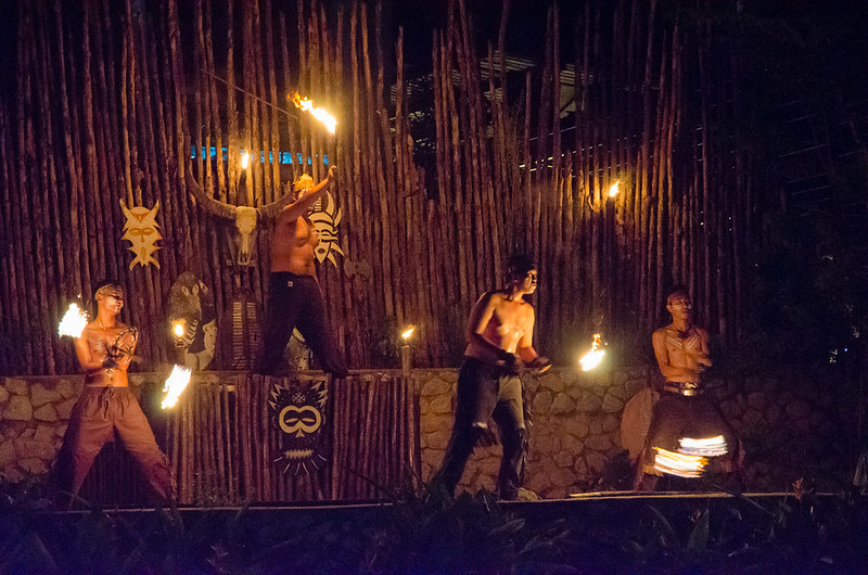 Fire eating and throwing show performance at Bukit Gambang Resort City