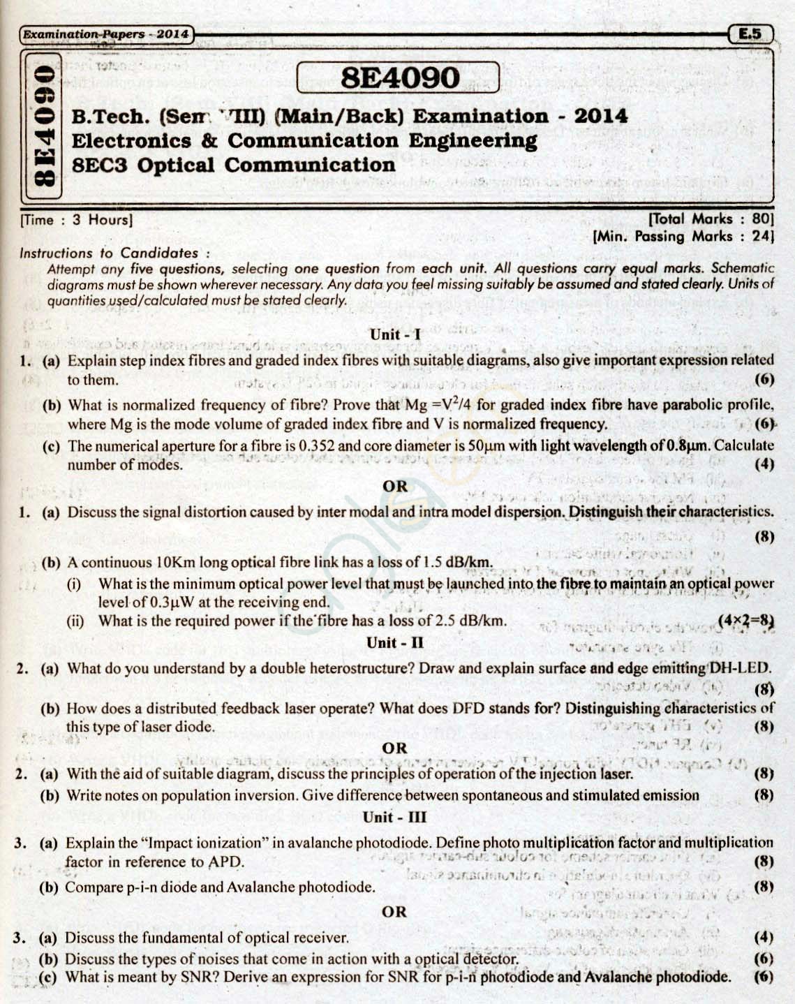 RTU: Question Papers 2014 - 8 Semester - EC - 8E4090