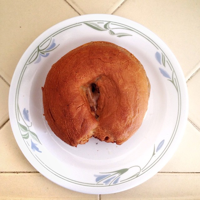Lunchtime Geometry. Toasted bagel with coconut almond butter. #MyDayInLA #NoFilter #NoGluten #UdiBread