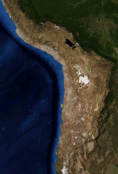 Satellite view of the Atacama Desert along the coast. Wikimedia Commons