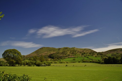 blue sky white green clouds spring shropshire country hills edge