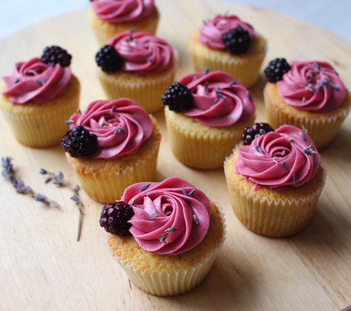 Lavender cupcakes with blackberry buttercream